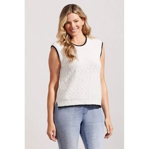 Tribal | Contrast Trim Sweater Vest‎ | Women's Size Petite Small White And Black